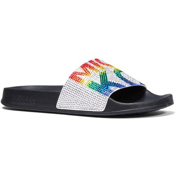 Michael Kors Gilmore Slides White Rainbow Crystals - Picture 9 of 10